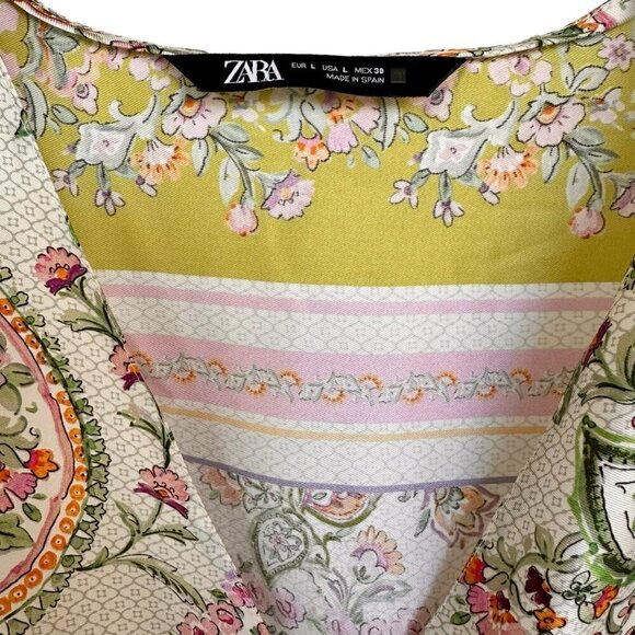2/$30 Zara Woman Multi-Colour Printed Paisley Top Blouse Size Large - Picture 8 of 14